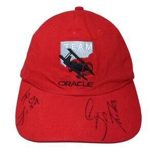 Team Oracle Strapback Baseball Cap Red One Size Adjustable Embroidered Cotton